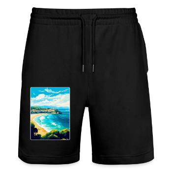 San Sebastian Spain Vintage Travel Poster Souvenir - Stanley/Stella Trainer Unisex Organic Jogging Shorts - black - Front - Nik (191cm) & Marisol (170cm)