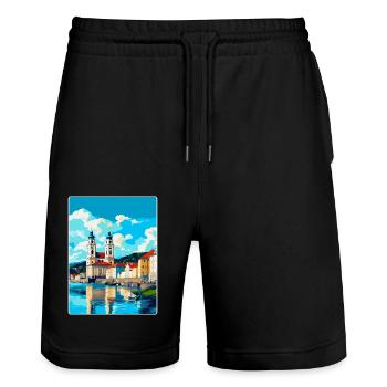Passau Deutschland Vintage Reiseplakat Souvenir WPA - Stanley/Stella Unisex Bio Joggingshorts Trainer  - Schwarz - Vorne - Nik (191cm) & Marisol (170cm)