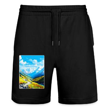 Stilfser Joch Italien Vintage Reiseposter WPA Souvenir - Stanley/Stella Unisex Bio Joggingshorts Trainer  - Schwarz - Vorne - Nik (191cm) & Marisol (170cm)