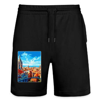 Barcelona Spain Vintage Travel Poster Souvenir WPA - Stanley/Stella Trainer Unisex Organic Jogging Shorts - black - Front - Nik (191cm) & Marisol (170cm)