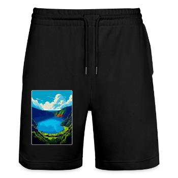 The Azores Portugal Vintage Travel Poster Souvenir - Stanley/Stella Trainer Unisex Organic Jogging Shorts - black - Front - Nik (191cm) & Marisol (170cm)