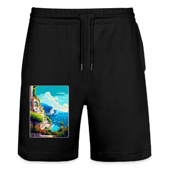 Capri Italien Vintage Reiseplakat WPA Kunst Souvenir - Stanley/Stella Unisex Bio Joggingshorts Trainer  - Schwarz - Vorne - Nik (191cm) & Marisol (170cm)