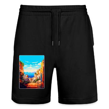Naples Italy Vintage Travel Poster WPA Souvenir - Stanley/Stella Trainer Unisex Organic Jogging Shorts - black - Front - Nik (191cm) & Marisol (170cm)
