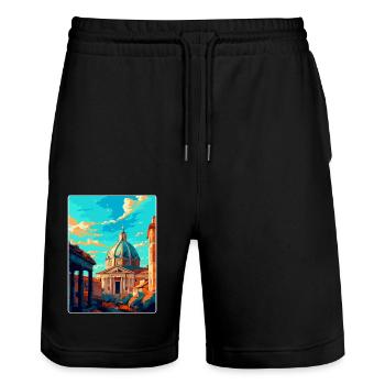Rome Italy Vintage Travel Poster Souvenir Postcard - Stanley/Stella Trainer Unisex Organic Jogging Shorts - black - Front - Nik (191cm) & Marisol (170cm)
