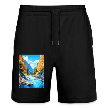 Samaria Schlucht Griechenland Vintage Reise Poster WPA Kunst - Stanley/Stella Unisex Bio Joggingshorts Trainer  - Schwarz - Vorne - Nik (191cm) & Marisol (170cm)