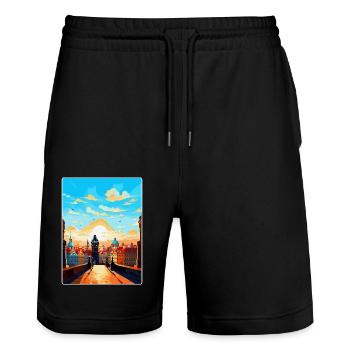 Prague République tchèque Affiche de voyage vintage WPA - Short de jogging bio TRAINER Stanley/Stella unisexe - noir - Devant - Nik (191cm) & Marisol (170cm)