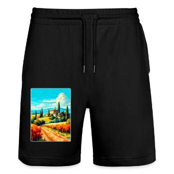 Tuscany Italy Vintage Travel Poster WPA Souvenir - Stanley/Stella Trainer Unisex Organic Jogging Shorts - black - Front - Nik (191cm) & Marisol (170cm)