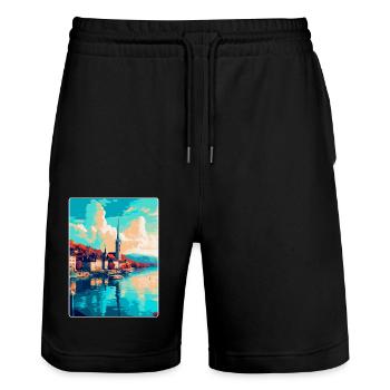 Zurich Suisse Affiche de voyage vintage souvenir - Short de jogging bio TRAINER Stanley/Stella unisexe - noir - Devant - Nik (191cm) & Marisol (170cm)
