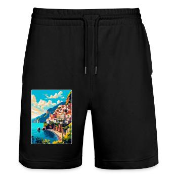 Amalfi Italy Vintage Travel Poster WPA Souvenir - Stanley/Stella Trainer Unisex Organic Jogging Shorts - black - Front - Nik (191cm) & Marisol (170cm)