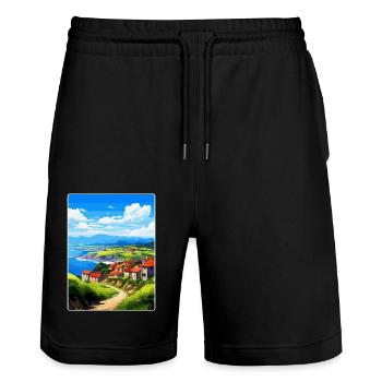 Basque Country Spain Vintage Travel Poster WPA Art - Stanley/Stella Trainer Unisex Organic Jogging Shorts - black - Front - Nik (191cm) & Marisol (170cm)