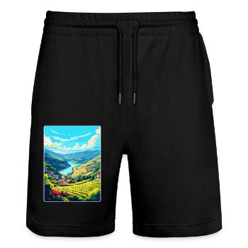 Douro-Tal Portugal Vintage Reiseposter WPA - Stanley/Stella Unisex Bio Joggingshorts Trainer  - Schwarz - Vorne - Nik (191cm) & Marisol (170cm)