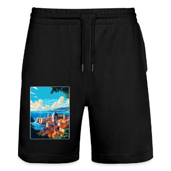Dubrovnik Croatie Poster de voyage vintage souvenir - Short de jogging bio TRAINER Stanley/Stella unisexe - noir - Devant - Nik (191cm) & Marisol (170cm)