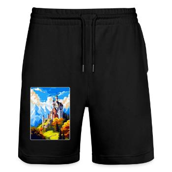 Château de Neuschwanstein Allemagne Affiche de voyage WPA - Short de jogging bio TRAINER Stanley/Stella unisexe - noir - Devant - Nik (191cm) & Marisol (170cm)