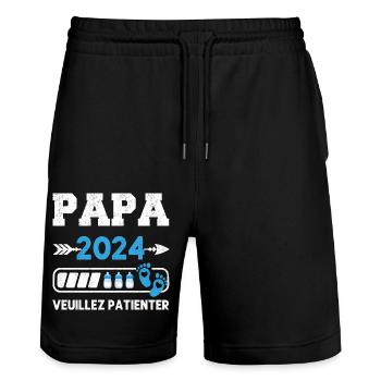 Papa 2024 annonce naissance cadeau pour futur père - Short de jogging bio TRAINER Stanley/Stella unisexe - noir - Devant - Nik (191cm) & Marisol (170cm)