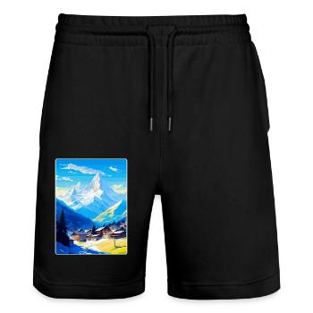 Chamonix France Affiche de voyage vintage Souvenir WPA - Short de jogging bio TRAINER Stanley/Stella unisexe - noir - Devant - Nik (191cm) & Marisol (170cm)