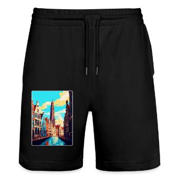 Antwerp Belgium Vintage Travel Poster Souvenir WPA - Stanley/Stella Trainer Unisex Organic Jogging Shorts - black - Front - Nik (191cm) & Marisol (170cm)