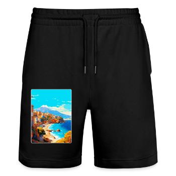Crète Grèce Affiche de voyage vintage WPA Souvenir - Short de jogging bio TRAINER Stanley/Stella unisexe - noir - Devant - Nik (191cm) & Marisol (170cm)