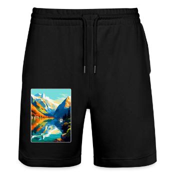 Die Fjorde Norwegen Vintage Reiseplakat Souvenir - Stanley/Stella Unisex Bio Joggingshorts Trainer  - Schwarz - Vorne - Nik (191cm) & Marisol (170cm)