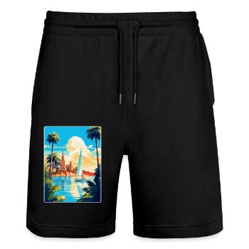 Palma De Mallorca Spain Vintage Travel Poster WPA - Stanley/Stella Trainer Unisex Organic Jogging Shorts - black - Front - Nik (191cm) & Marisol (170cm)