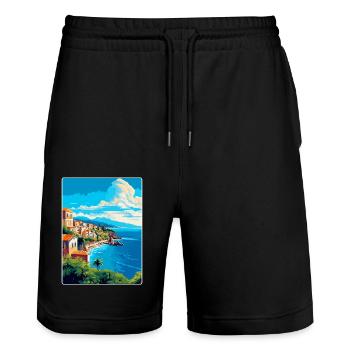 Sicily Italy Vintage Travel Poster WPA Souvenir - Stanley/Stella Trainer Unisex Organic Jogging Shorts - black - Front - Nik (191cm) & Marisol (170cm)