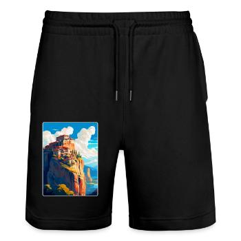 Météores Grèce Vintage Voyage Poster Souvenir WPA - Short de jogging bio TRAINER Stanley/Stella unisexe - noir - Devant - Nik (191cm) & Marisol (170cm)