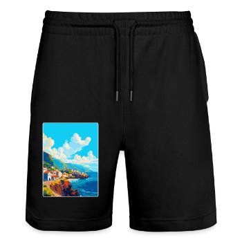 Madeira Portugal Vintage Reiseplakat Souvenir - Stanley/Stella Unisex Bio Joggingshorts Trainer  - Schwarz - Vorne - Nik (191cm) & Marisol (170cm)