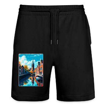Delft Pays-Bas Poster de voyage vintage souvenir - Short de jogging bio TRAINER Stanley/Stella unisexe - noir - Devant - Nik (191cm) & Marisol (170cm)