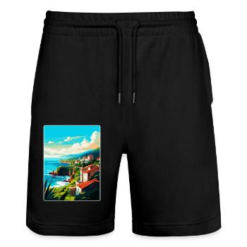 Sao Miguel Portugal Vintage Travel Poster Souvenir - Stanley/Stella Trainer Unisex Organic Jogging Shorts - black - Front - Nik (191cm) & Marisol (170cm)