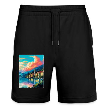 Lake Como Italy Vintage Travel Poster Souvenir WPA - Stanley/Stella Trainer Unisex Organic Jogging Shorts - black - Front - Nik (191cm) & Marisol (170cm)