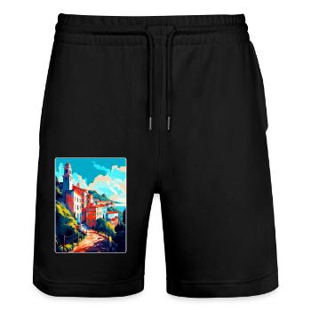 Sintra Portugal Affiche de voyage vintage Souvenir WPA - Short de jogging bio TRAINER Stanley/Stella unisexe - noir - Devant - Nik (191cm) & Marisol (170cm)
