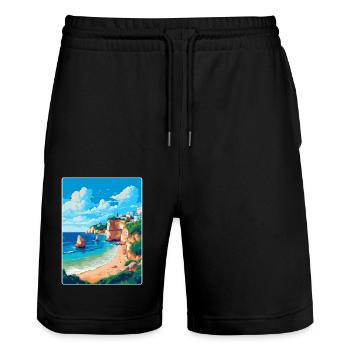 Algarve Portugal Affiche de voyage vintage souvenir - Short de jogging bio TRAINER Stanley/Stella unisexe - noir - Devant - Nik (191cm) & Marisol (170cm)