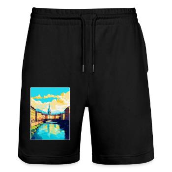 Turin Italy Vintage Travel Poster WPA Art Souvenir - Stanley/Stella Trainer Unisex Organic Jogging Shorts - black - Front - Nik (191cm) & Marisol (170cm)