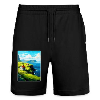 Îles Féroé Danemark Affiche de voyage vintage WPA - Short de jogging bio TRAINER Stanley/Stella unisexe - noir - Devant - Nik (191cm) & Marisol (170cm)