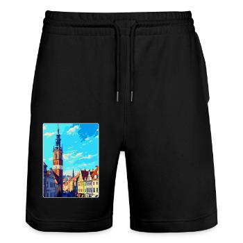 Wroclaw Poland Vintage Travel Poster Souvenir WPA - Stanley/Stella Trainer Unisex Organic Jogging Shorts - black - Front - Nik (191cm) & Marisol (170cm)