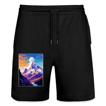 Mont Blanc Mountain Europe Vintage Poster de voyage - Short de jogging bio TRAINER Stanley/Stella unisexe - noir - Devant - Nik (191cm) & Marisol (170cm)