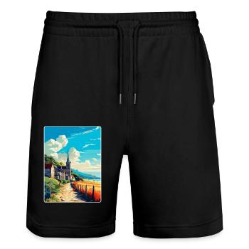 Normandie France Affiche de voyage vintage Souvenir WPA - Short de jogging bio TRAINER Stanley/Stella unisexe - noir - Devant - Nik (191cm) & Marisol (170cm)
