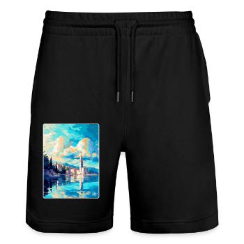 Affiche de voyage vintage de Split Croatie WPA Souvenir - Short de jogging bio TRAINER Stanley/Stella unisexe - noir - Devant - Nik (191cm) & Marisol (170cm)