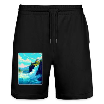Chutes du Rhin Suisse Affiche de voyage vintage WPA - Short de jogging bio TRAINER Stanley/Stella unisexe - noir - Devant - Nik (191cm) & Marisol (170cm)