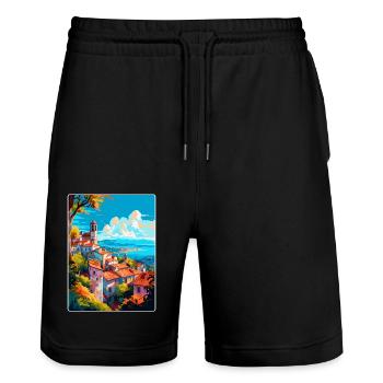 Viana Do Castelo Portugal Vintage Reiseposter - Stanley/Stella Unisex Bio Joggingshorts Trainer  - Schwarz - Vorne - Nik (191cm) & Marisol (170cm)