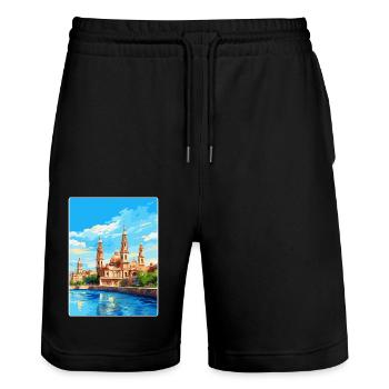 Saragosse Espagne Affiche de voyage vintage Souvenir WPA - Short de jogging bio TRAINER Stanley/Stella unisexe - noir - Devant - Nik (191cm) & Marisol (170cm)