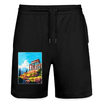 Ancient Corinth Greece Vintage Travel Poster WPA - Stanley/Stella Trainer Unisex Organic Jogging Shorts - black - Front - Nik (191cm) & Marisol (170cm)
