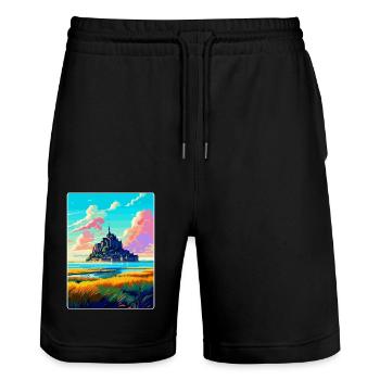 Mont Saint Michel France Vintage Travel Poster WPA - Stanley/Stella Trainer Unisex Organic Jogging Shorts - black - Front - Nik (191cm) & Marisol (170cm)