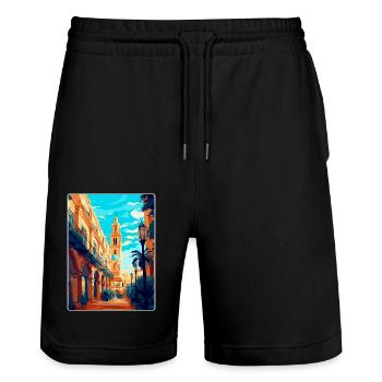 Seville Spain Vintage Travel Poster WPA Souvenir - Stanley/Stella Trainer Unisex Organic Jogging Shorts - black - Front - Nik (191cm) & Marisol (170cm)