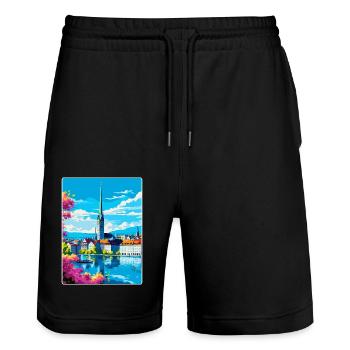 Zurich Suisse Affiche de voyage vintage souvenir - Short de jogging bio TRAINER Stanley/Stella unisexe - noir - Devant - Nik (191cm) & Marisol (170cm)