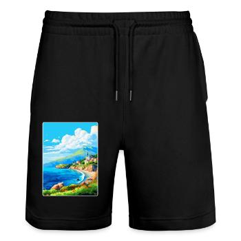 Péninsule de Mani Grèce Affiche de voyage vintage WPA - Short de jogging bio TRAINER Stanley/Stella unisexe - noir - Devant - Nik (191cm) & Marisol (170cm)