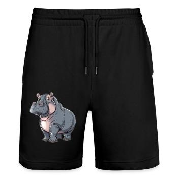 Proud Hippopotamus In Pastel Colors - Stanley/Stella Trainer Unisex Organic Jogging Shorts - black - Front - Nik (191cm) & Marisol (170cm)