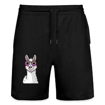 Funny llama with sunglasses - Stanley/Stella Trainer Unisex Organic Jogging Shorts - black - Front - Nik (191cm) & Marisol (170cm)