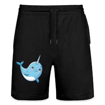 Playful Narwhal Unicorn Underwater World - Stanley/Stella Trainer Unisex Organic Jogging Shorts - black - Front - Nik (191cm) & Marisol (170cm)