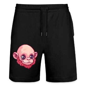 Visage de singe Uakari avec de grands yeux - Short de jogging bio TRAINER Stanley/Stella unisexe - noir - Devant - Nik (191cm) & Marisol (170cm)