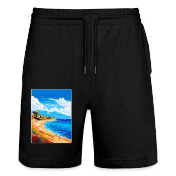 Affiche de voyage vintage de l’île d’Agistri en Grèce WPA - Short de jogging bio TRAINER Stanley/Stella unisexe - noir - Devant - Nik (191cm) & Marisol (170cm)